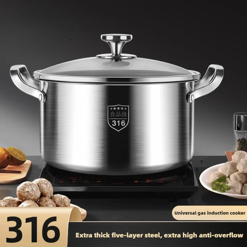 316 stainless steel soup pot household induction cooker porridge pot steamer integrated thickened binaural food grade soup p