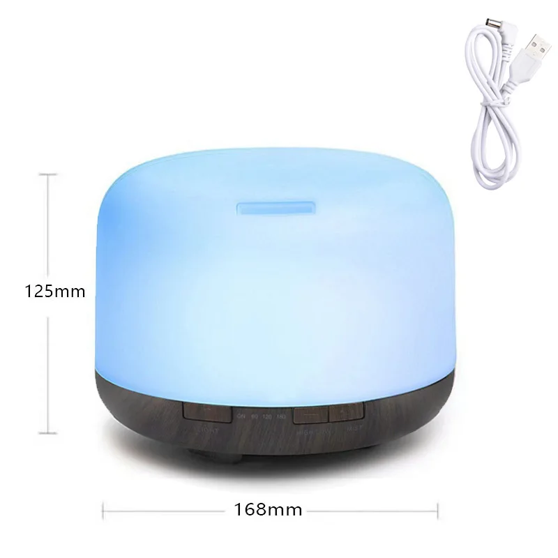 500ML Wood Grain Large Capacity Aroma Diffuser, 1/3HTimer & 7 Color Night Light USB Quiet Mist Humidifier for Bedroom No Battery