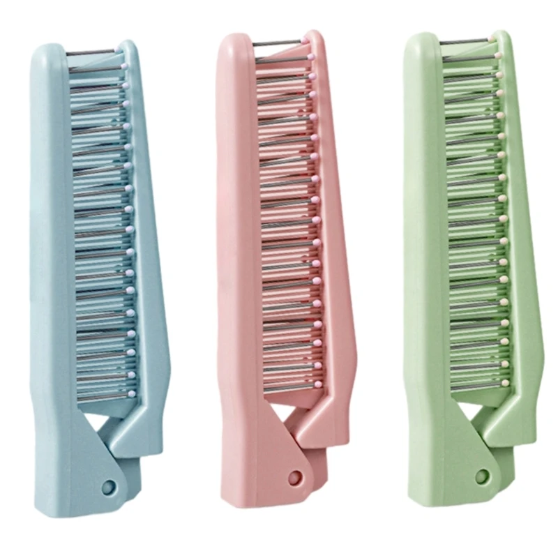 Q1QD Plastic Portable Folding Hair Brush and Comb Travel Folding Hair Brush Pocket Hair Comb Double Headed Hairbrush for Girl