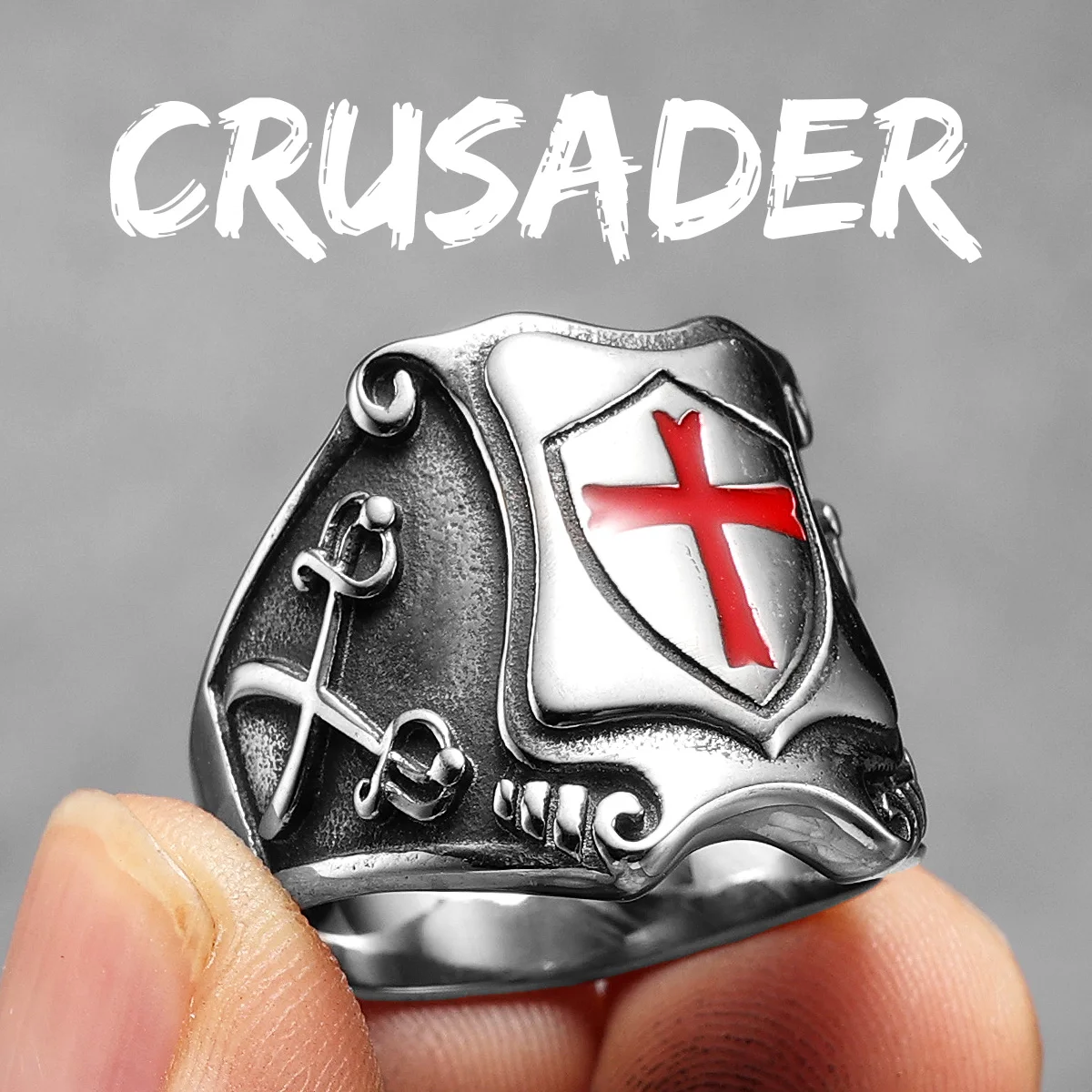 HUKQBUNX Sterling Silver Couple Cross Crusader Ring - Vintage Punk Knight Design, Unisex Ring