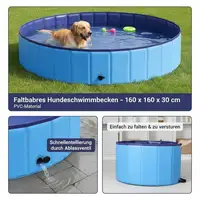 Piscine pliable pour chien bleue 160 x 160 x 30 cm en PVC, piscine pour chiens et animaux de compagnie, piscine pour animaux de compagnie pour jardin, terrasse et loisirs en plein air, bain pour chien pour se rafraîchir en été, piscine portable pour chiens de grande et petite taille 4