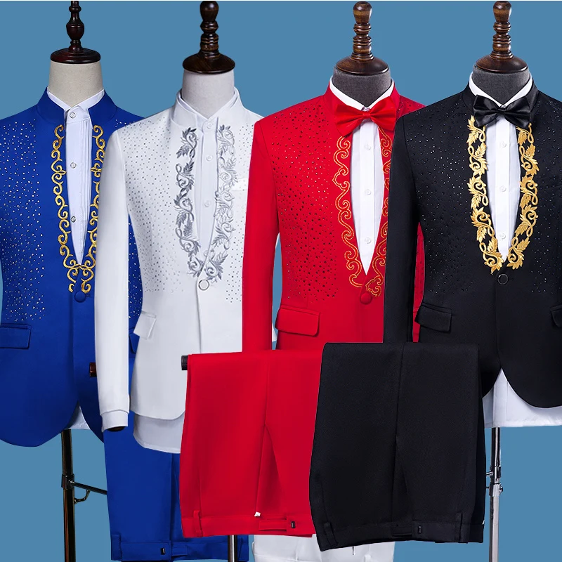 

Sequin Standing Collar Suit Male Singer Stage Performance Suit Holiday Party Host Banquet Emcee Dress Oversize S--3XL