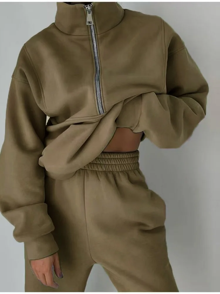 Wmstar Two Piece Set Women Wholesale Fashion Sporty Home Loose Comfortable Zipper Fleece Knitted Sweatshirts Sweatpants 2025