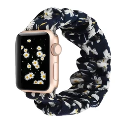 Elastic Fabric Scrunchie Band - Soft Women’s Strap Replacement - 42 44 45 49mm (Blue  Flowers)