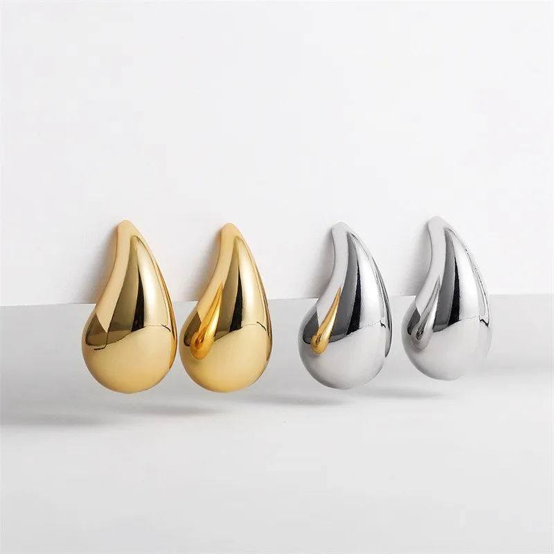 Drop Earrings Vintage Gold Plated Chunky Dome Drop Earrings for Women Glossy Stainless Steel Thick Teardrop Earrings Dupes Lightweight Hoops