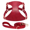 PU Leather Dog Harness Leash Set Dog Cat Chest Strap Traction 5ft Rope Walking Vest Harness for Small Medium Dogs Pet Supplies 5