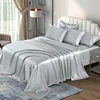 Mulberry Silk Bed Sheet Set with Fitted Sheet Flat Sheets Pillowcase Luxury Solid Color Bedding Sets Wrinkle-Free Antiallergic 4