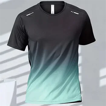 T-shirt da uomo sportive per fitness, abbigliamento sportivo ad asciugatura rapida, top a maniche corte sfumato per allenamento all'aperto, basket e corsa