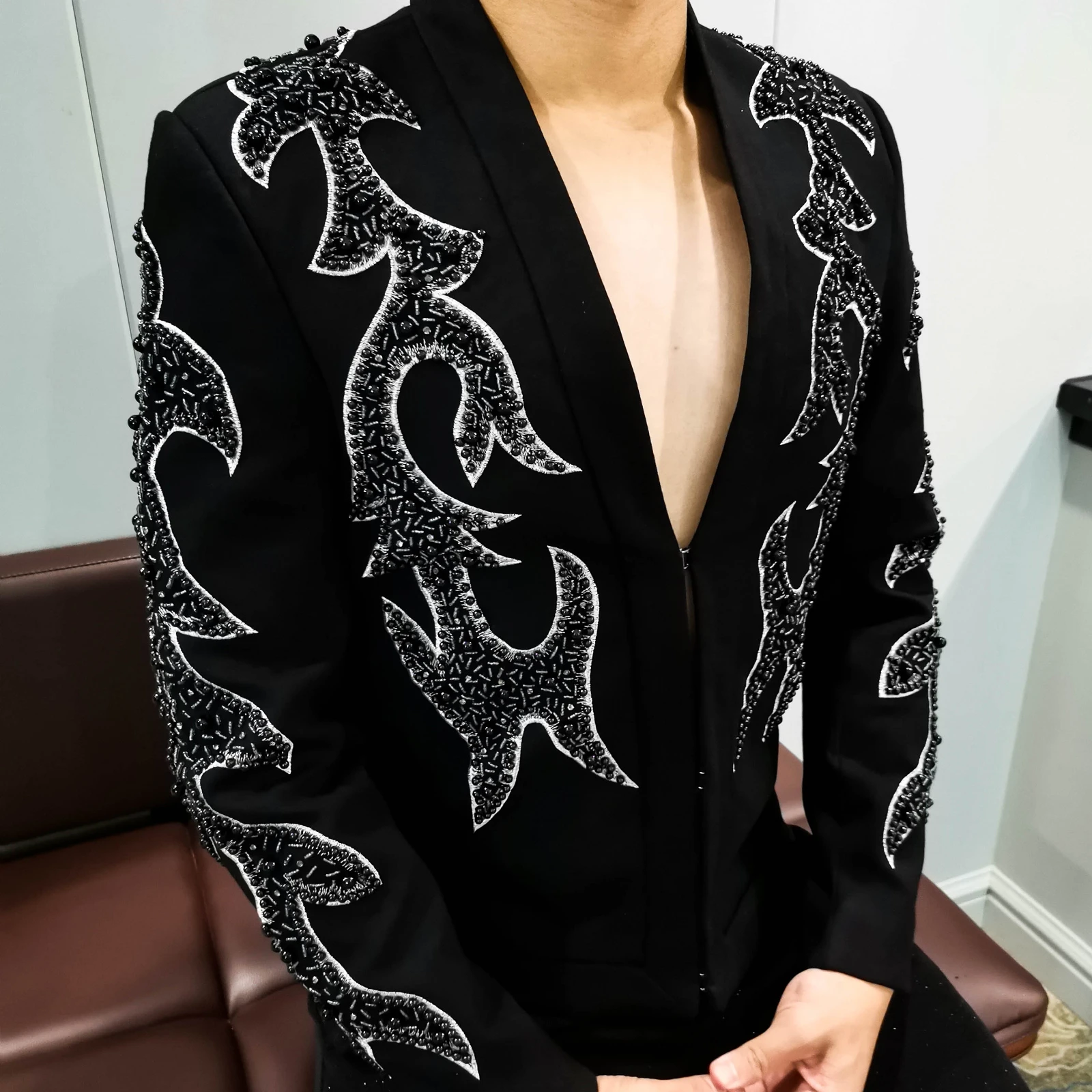 Beaded Embroidered Blazers For Men Stage Shiny Trend Luxury Slim Blazer Hombre Heavy Industry Top Quality Blazers Para Hombre