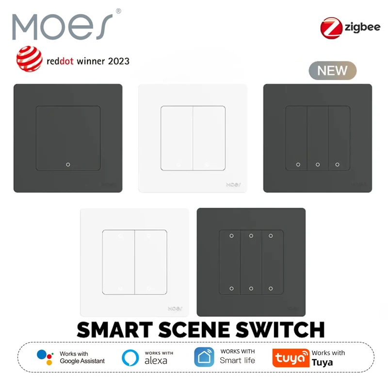 MOES แหวนดาวใหม่ Tuya ZigBee 3.0 สมาร์ทฉากสวิทช์ปุ่ม Smart Life APP รีโมทคอนโทรลทํางานร่วมกับ Alexa Google Home 1