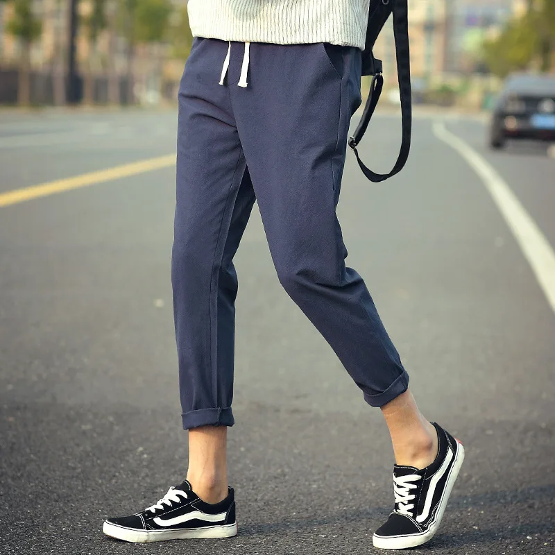 

NEW 2022 Spring Summer Men's Casual Pants Teenagers Youth Hip Hop Elastic Waist Drawstring Harem Ankle Length Pants Male