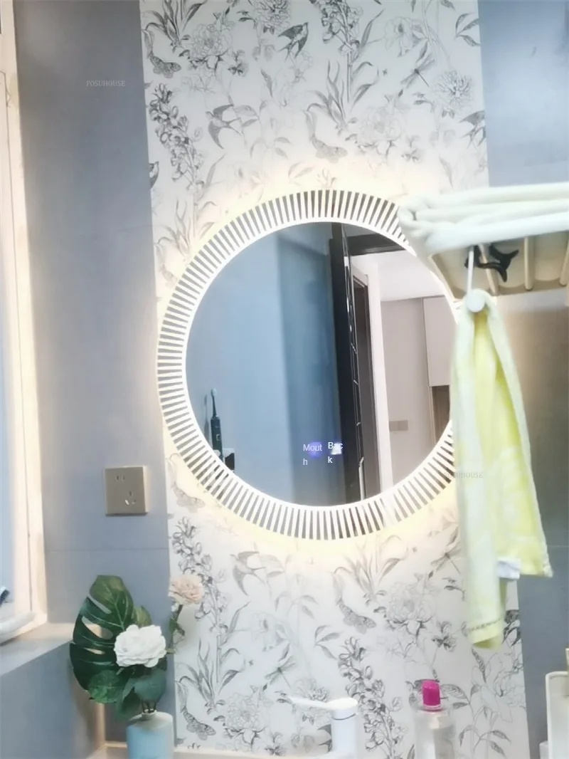 Description Picture 3 of itemEuropean Style Smart Bath Mirrors Wall Mounted Toilet Round Mirrors Home Bathroom Led Luminous Dressing Mirror with Touch Screen