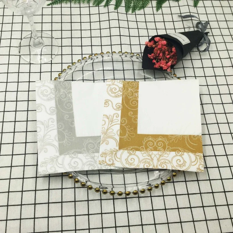 European Lace Colourful Printed Napkins Hotel Wedding Party Folding Paper Napkin Mouthcloths 20pcs Pac 2 Ply 33cm Two Colours
