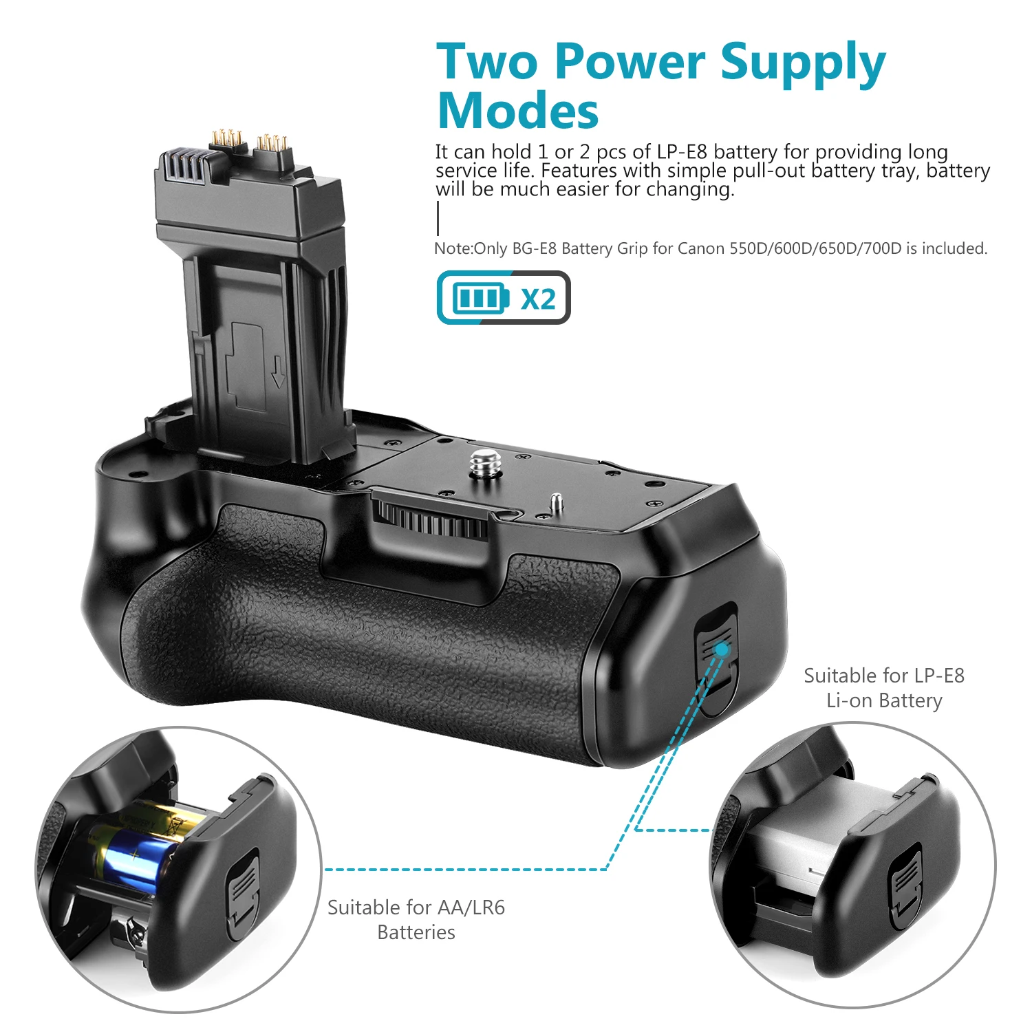 BG-E8 Battery Grip Handle for Canon EOS Rebel T2i T3i T4i T5i 550D 600D 650D 700