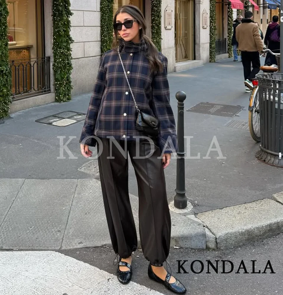 Veste à capuche à carreaux tendance KONDALA pour femme, veste ample à boutons, mode printemps-automne 2026, décontractée, pour le travail, veste pour femme