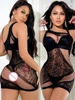 2024 New Fashion Night Club Party Mesh Clothes Fishing Net See Through Hollow Out Short Skirt Female Sexiest Bodycon Dress 4