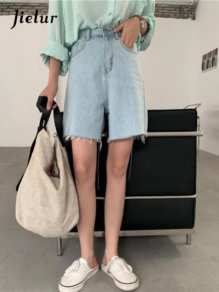 Jielur Streetwear Biker Shorts Women Korean Style Summer Cotton Denim Shorts Jeans High Waist Cool Short Feminino Chic