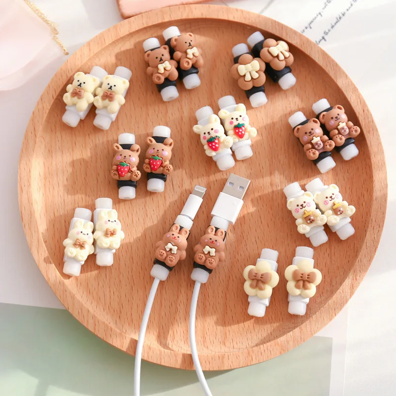 Cartoon Data Cable Protective Cover Cute INS Wind Phone Charging Cable Anti Break Protector Headphone Cable Protective Case new animal cable protector earphone wire cell phone usb charging cable joint anti break cute date cable bite holder accessories