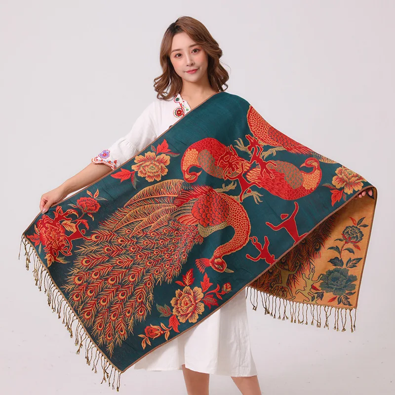 

2022 New Cashmere Shawls Women Pashmina Peacock Print Echarpes Scarves Soft Cape Muslim Hijab Chal Tassels Poncho Mujer Bufanda