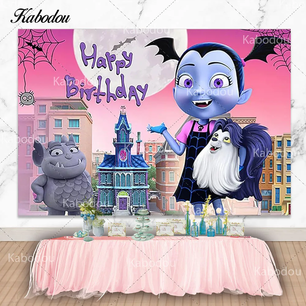 Photo Backdrop Cartoon Vampirina Girls Birthday Teeth Halloween Concert Party Photography Decor Props