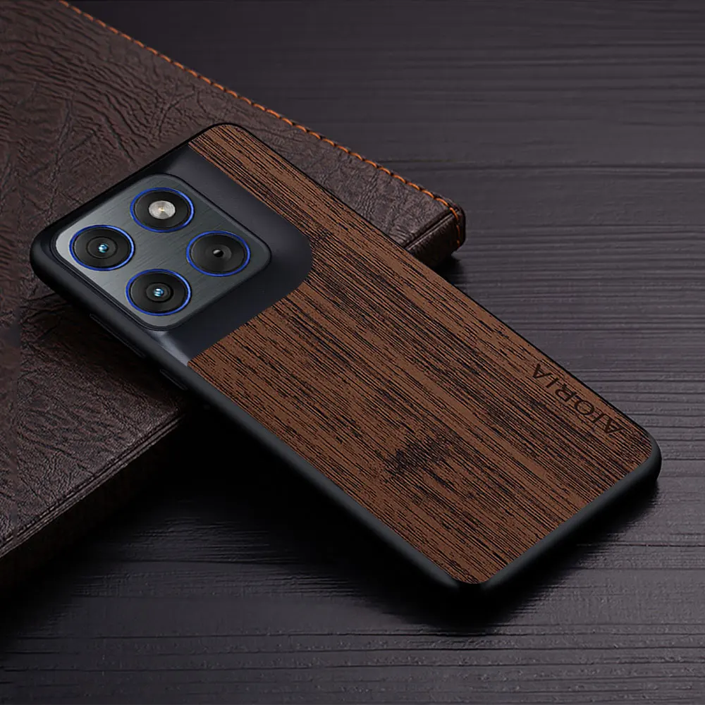 Wood Grain Faux Leather Phone Cover - Elegant Case
