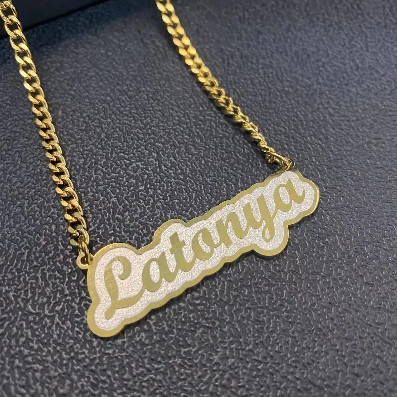 Custom Name Engraved Necklace Cuban Chain Personalized Stainless Steel Type Plate Customized Letter Pendant For Women/Girls_voghion.com