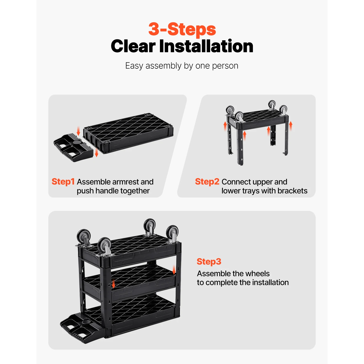 SucceBuy 2/3 Shelf Utility Service Cart Dolly with 360° Swivel Wheels Ergonomic Storage Handle for Warehouse/Garage/Cleaning