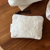 Sac à main français Vintage à fleurs pour femmes, 1 pièce, trousse de maquillage élégante, organisateur Compact avec pompon marron, fermeture éclair, pour femmes, anniversaire 6
