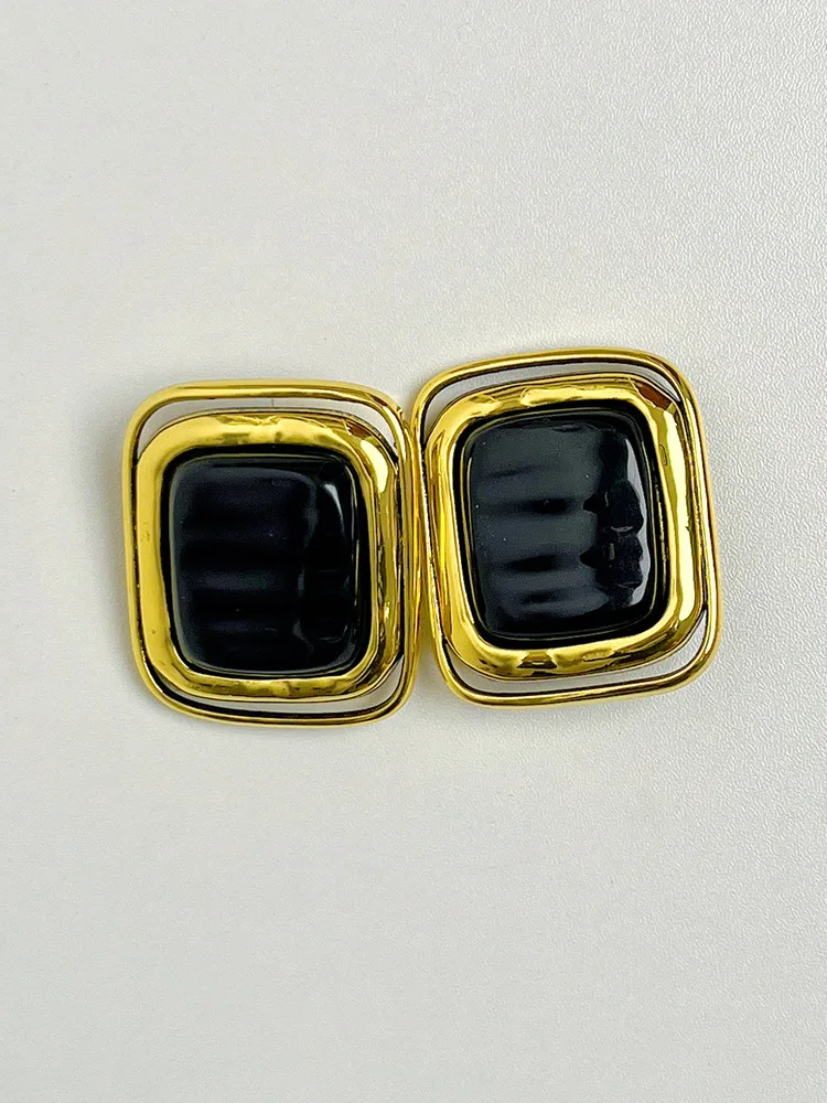 Vintage  Black Geometric Large Square Ear clips Without Pierced for Women Jewelry  Exaggerated Female Fashion Party Jewelry 5
