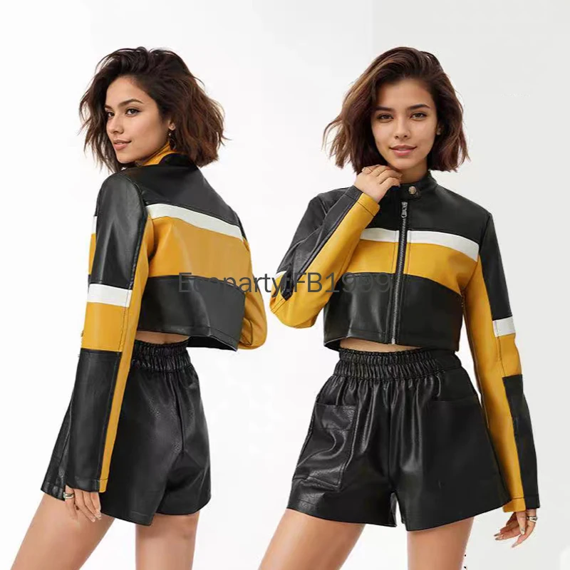 Chaqueta De Cuero PU Para Mujer, Chaqueta De Costura Con Cremallera