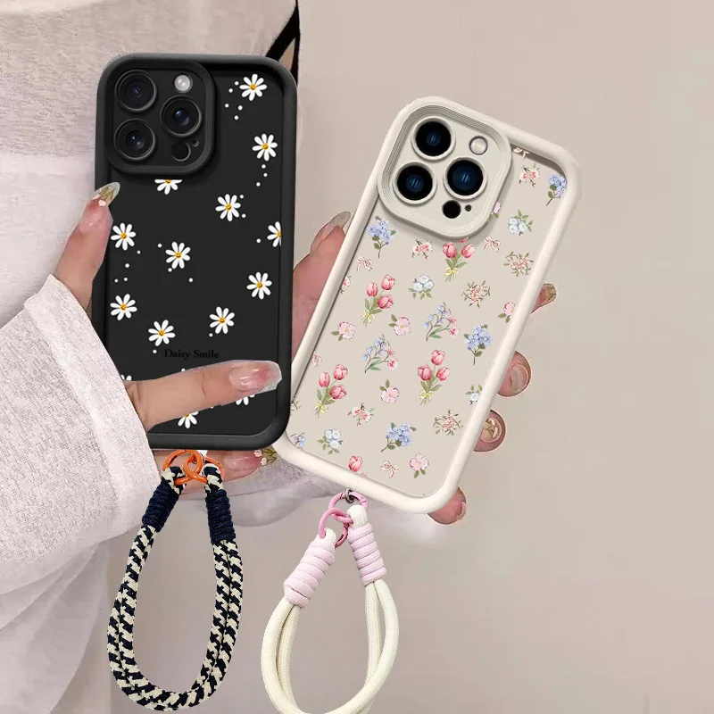 Daisy Flower Rope Lanyard Strap Phone Case with Cover