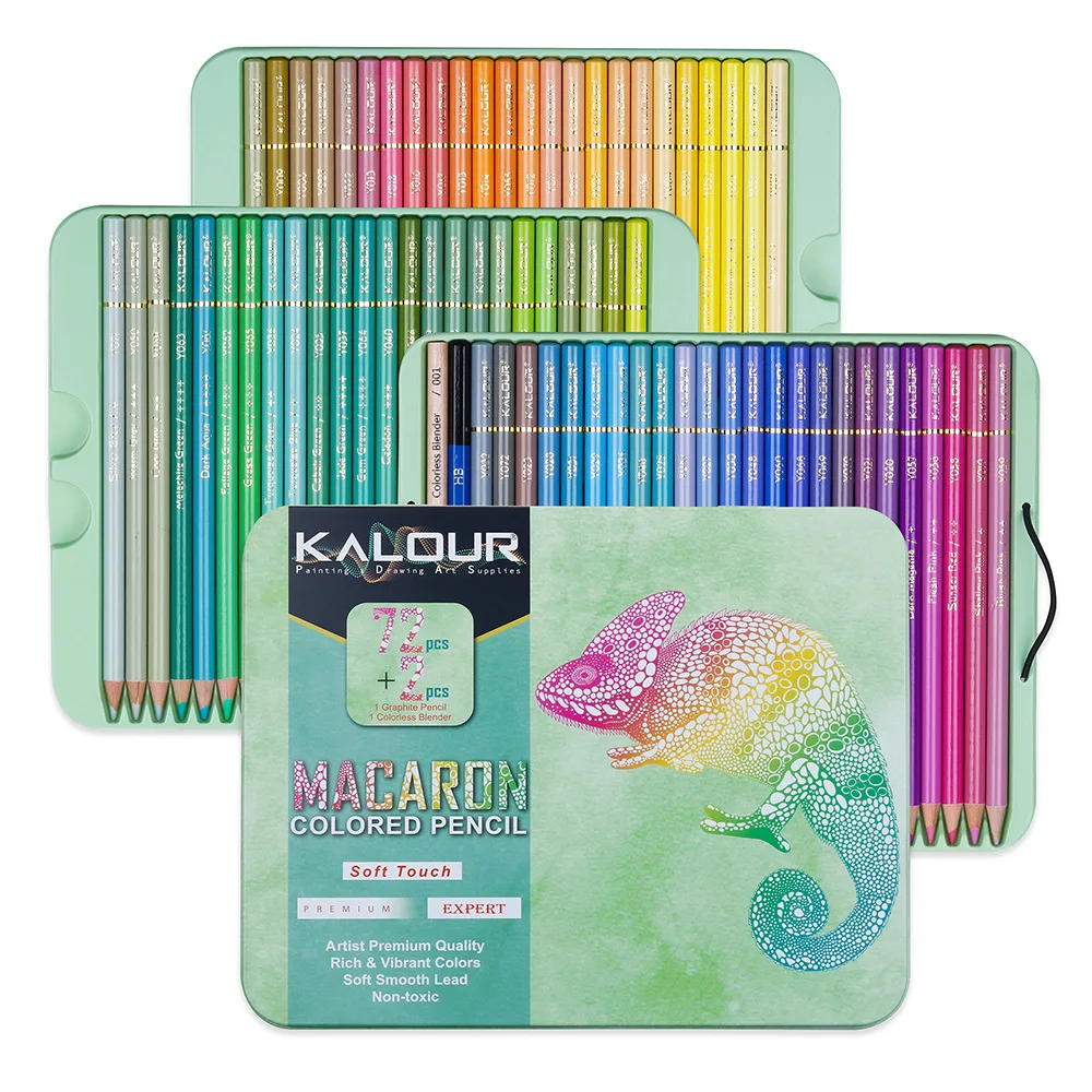 

KALOUR NEW Macaron 72Pcs Colored Pencil Soft Pastel Sketch Drawing Pencil Set Iron Gift Box For School Coloring Art Supplies