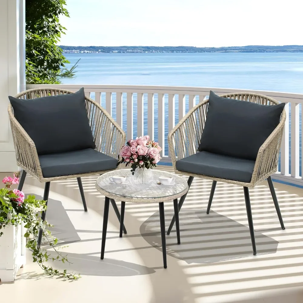 

Outdoor Patio Furniture Wicker Bistro Set, All-Weather Rattan Conversation Chairs for Backyard, Balcony and Deck