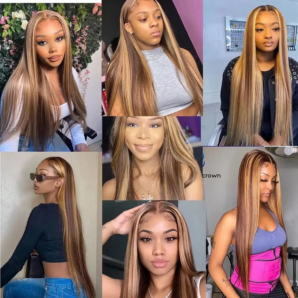 Highlight Wig Human Hair Wigs Bone Straight 13x6 HD Lace Frontal Wigs 100% Human Hair Ombre Honey Blonde 13x4 HD Lace Front Wig - Image 4