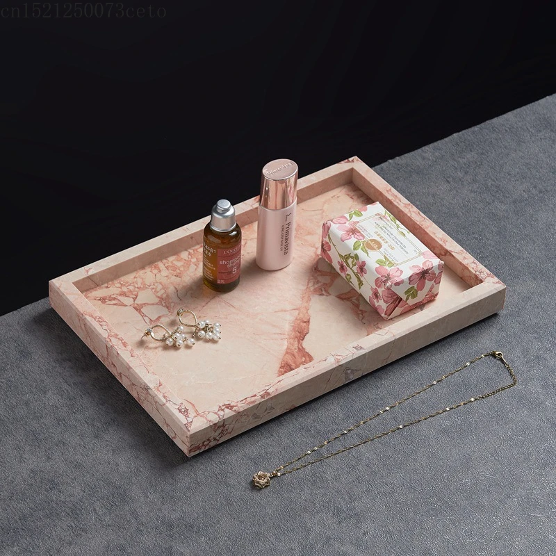 New Marble Trays Decoration Natural Lotus Green Marble Jewelry Tray 30x20cm Rectangular Bathroom Storage Tray Home Decoration 3