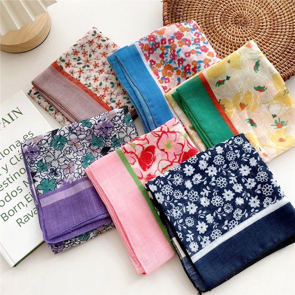 Cotton and linen Shawl Print Headscarf Hair Wrap Neckerchief Female Square Scarf For Women Headband Foulard Hijab Bandana FJ723 2