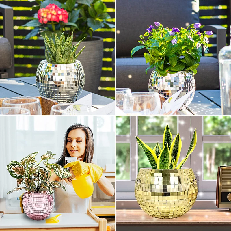 Mirror disco ball planter Stage lights rotating reflective lens flower pot dj ktv bar shop mall decoration colorful mirror ball
