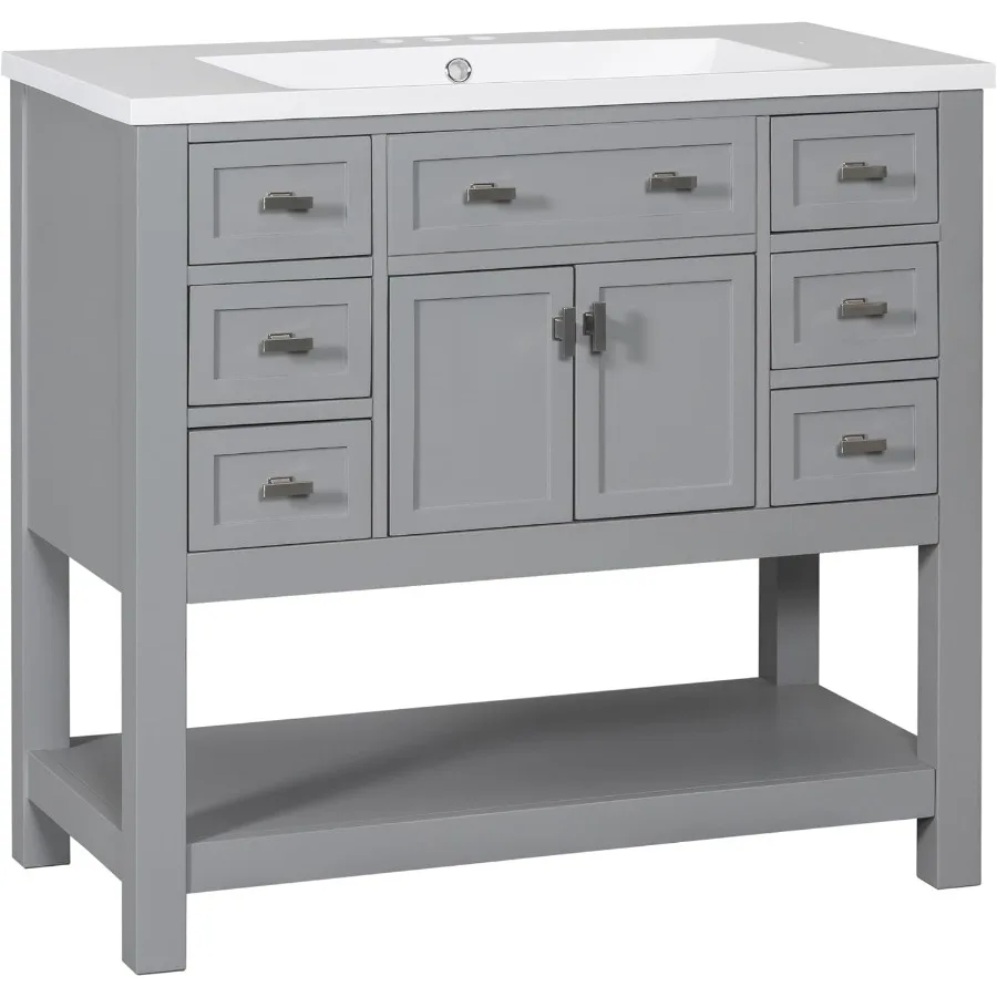 36'' Bathroom Vanity with Single Sink Combo Modern Bathroom Sink Cabinet with 2 Soft Closing Doors Solid Wood Frame Vanities 4