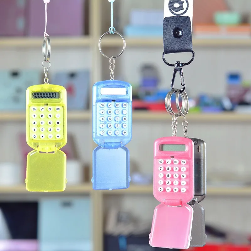 Mini Transparent Flip Calculator Portable Calculators Students' Supplies Gift Cute Calculator with Keychain