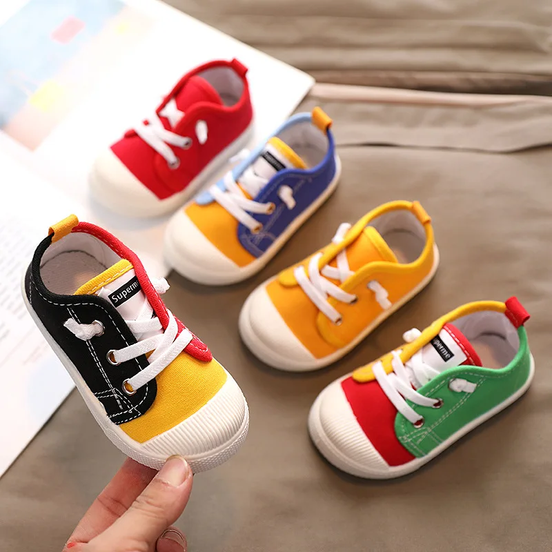 Boys Canvas Shoes Sneakers Girls Tennis Shoes Lace-up Children Footwear Toddler Yellow Chaussure Zapato Casual Kids Canvas Shoes