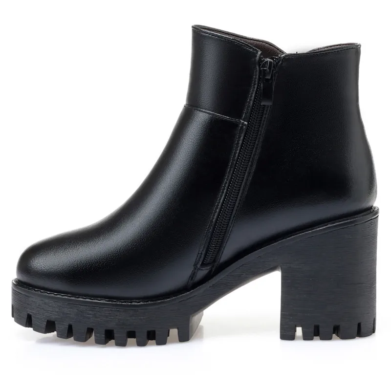 AIYUQI Booties New Genuine Leather Platform Heel Riding Boots Horse Wool Warm Winter Women Fashion High Heel Boots Banquet