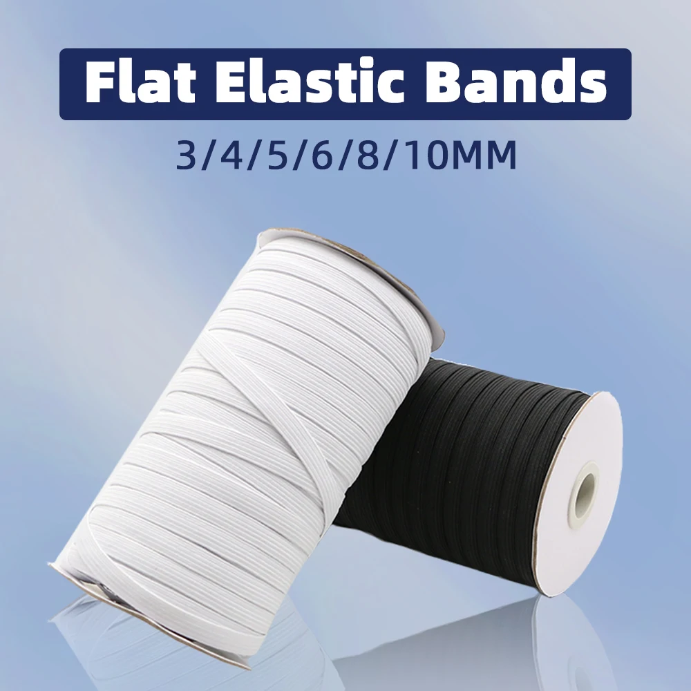 3/4/5/6/8/10MM White/black Flat Elastic Bands Elastic rubber band wedding Garment elastic tape for DIY sewing Stretch Rope acces 3mm white black thin round elastic bands elastic rope for masks garment elastic tape for diy sewing accessories 10 100m