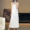 2025 New Model One Collar French High-end Silk Camisole Dress.  Solid Color Base Long Skirt 6