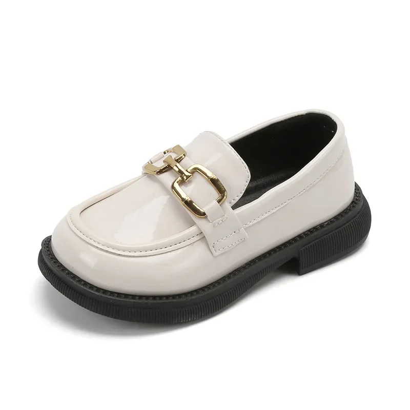 Girls Leather Shoes Spring New Kids Fashion Britain Style Casual Classic Buckle Loafers Black Glossy Breathable Slip-on leather shoes girls shoes girls flats