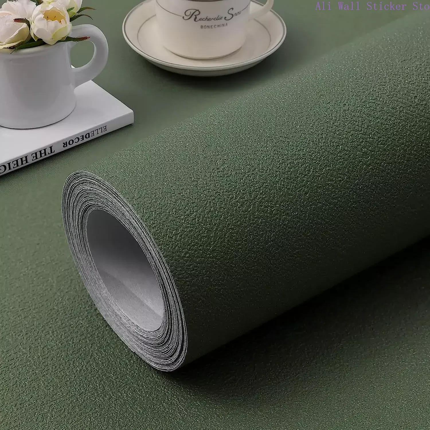 Green Wallpaper Self Adhesive and Removable Vinyl 3D Film Stick Paper To Apply Wall Home Decorative Liner Table and Door Reform