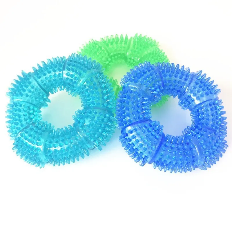 TPR Dog Squeaky Chew Toys For Aggressive Chewers Dental Teeth Mouth Cleaning Training Ring Toys 5.12 Inches Randomly Send 5