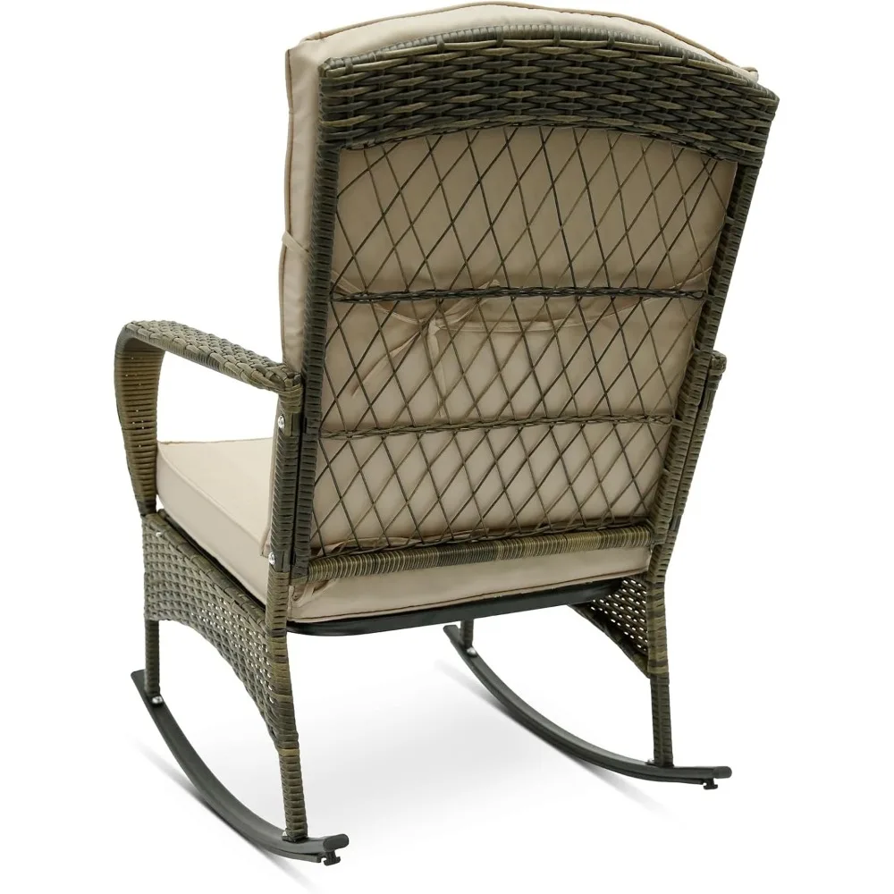 3-Piece Outdoor Furniture Set, Patio Conversation Chair, Wicker Cushioned Patio Rocker with Side Table for Porch, Garden, Poolsi 5