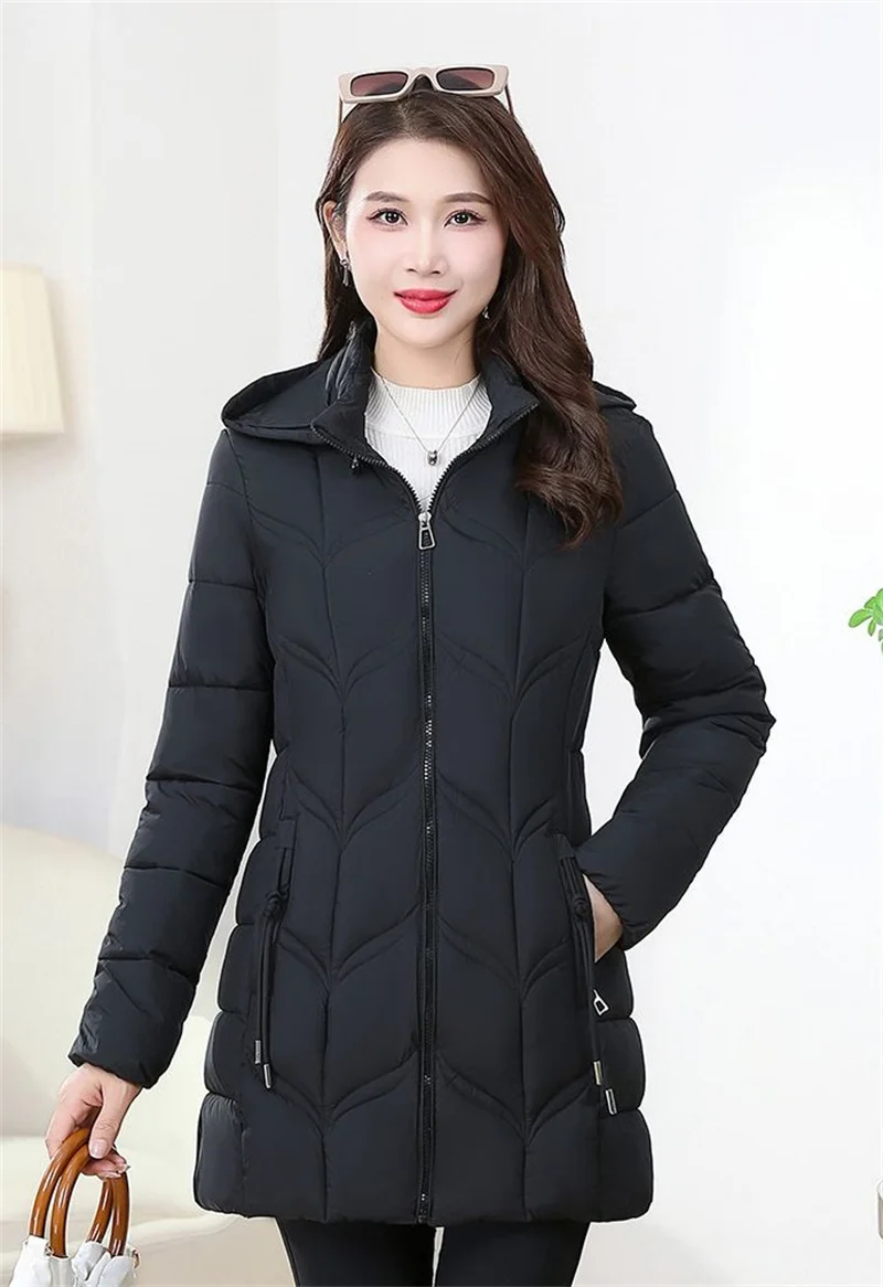 Autumn Winter Warm Thin Jacket Long-sleeved Jacket Parkas Hooded Middle age Women Cotton-padded Tops Mother Female Overcoat
