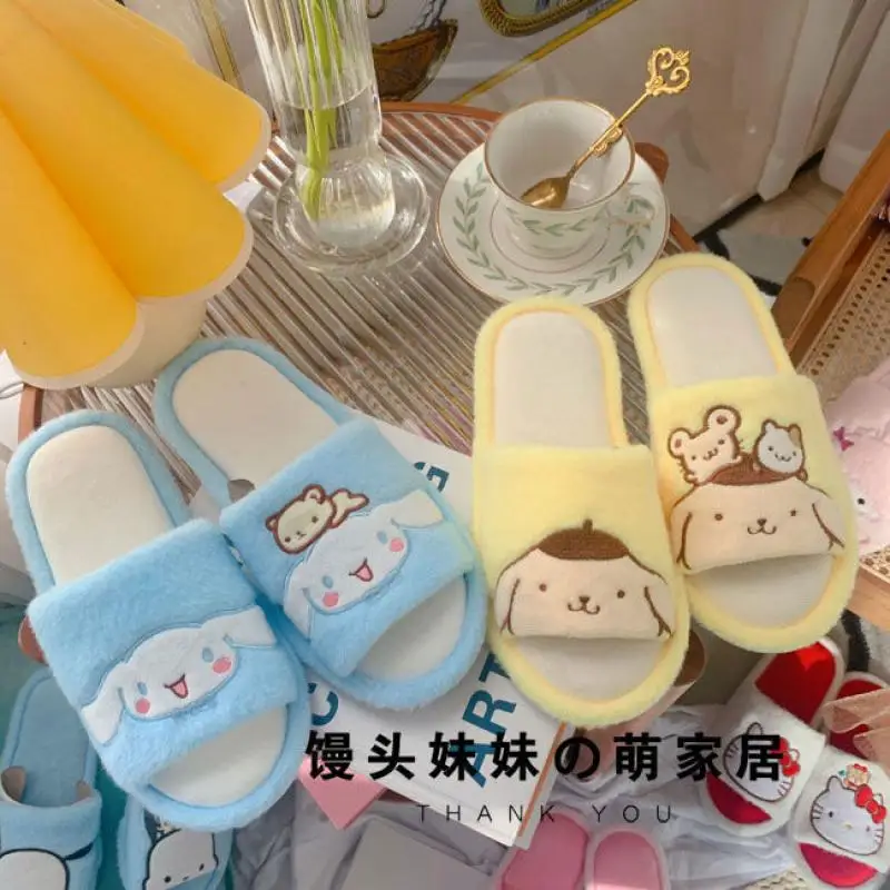 

Sanrio Cute Slipper Cinnamoroll Mymelody Kuromi Cartoon Spring Autumn Girl Heart Plush Home Shoes Ladies Indoor Floor Flip-Flops