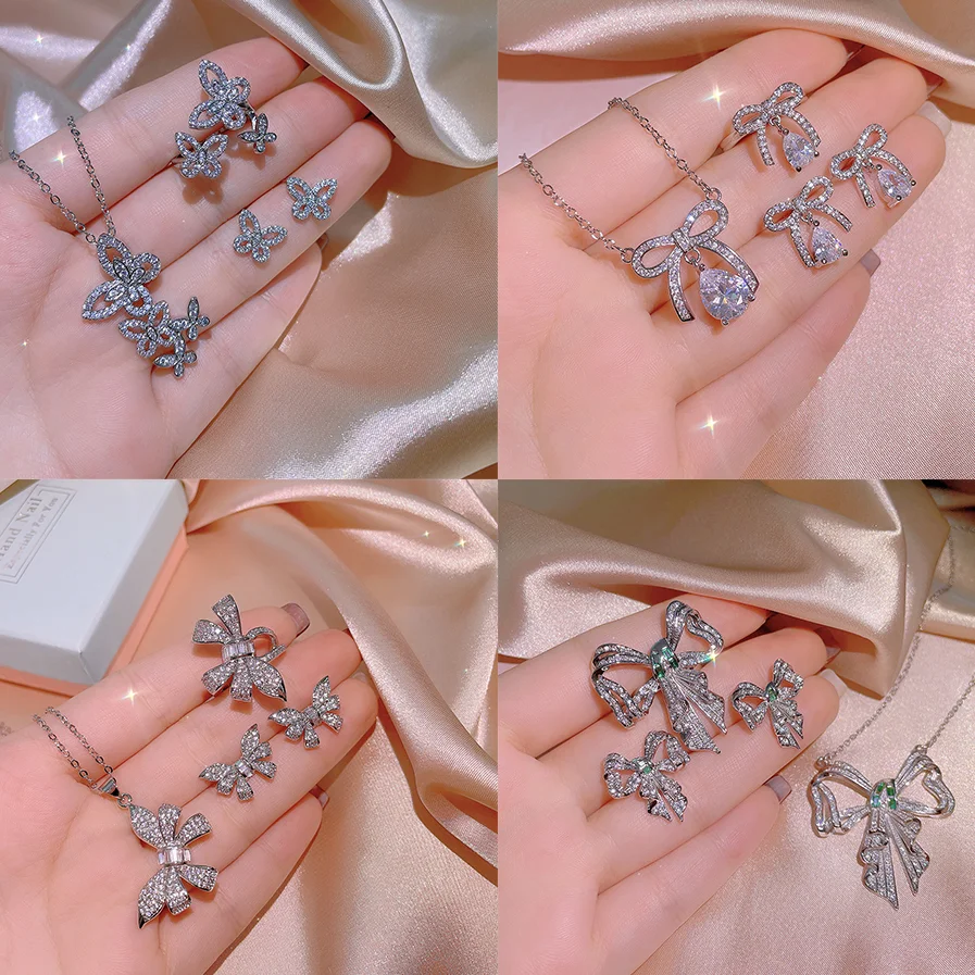 Hot Selling Jewelry Women's Three-piece Fashion Butterfly Shape Jewelry Three-piece Open Adjustable Ring Butterfly Wedding Set
